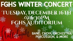red and green background with concert details